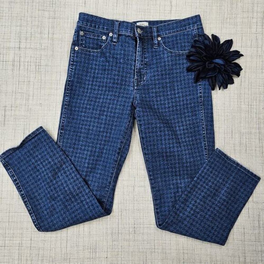 J Crew Vintage Straight Houndstooth Blue Denim Jeans Size 29